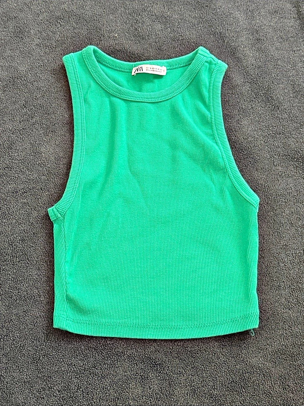 Zara Ribbed Cropped Tank Top Green Small - Picture 2 of 4